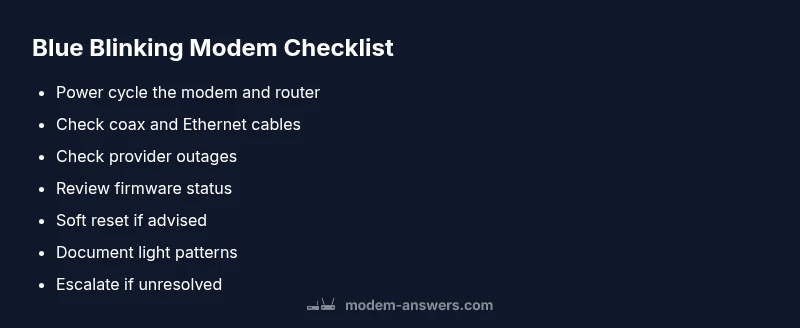 Checklist for diagnosing blue blinking modem lights
