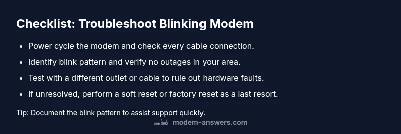 Tailwind infographic checklist for blinking modem troubleshooting