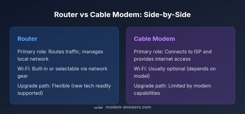 Visual comparison: router vs cable modem features side-by-side