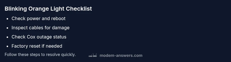Checklist infographic for blinking orange light on Cox modem
