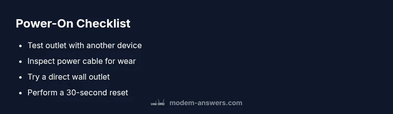 Checklist for diagnosing a modem that won't turn on